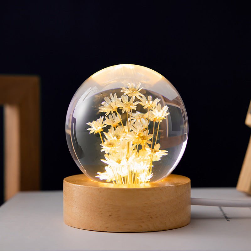 LumiNature - Lampe en Cristal 3D avec Fleurs de Pissenlit pour une Ambiance Magique
