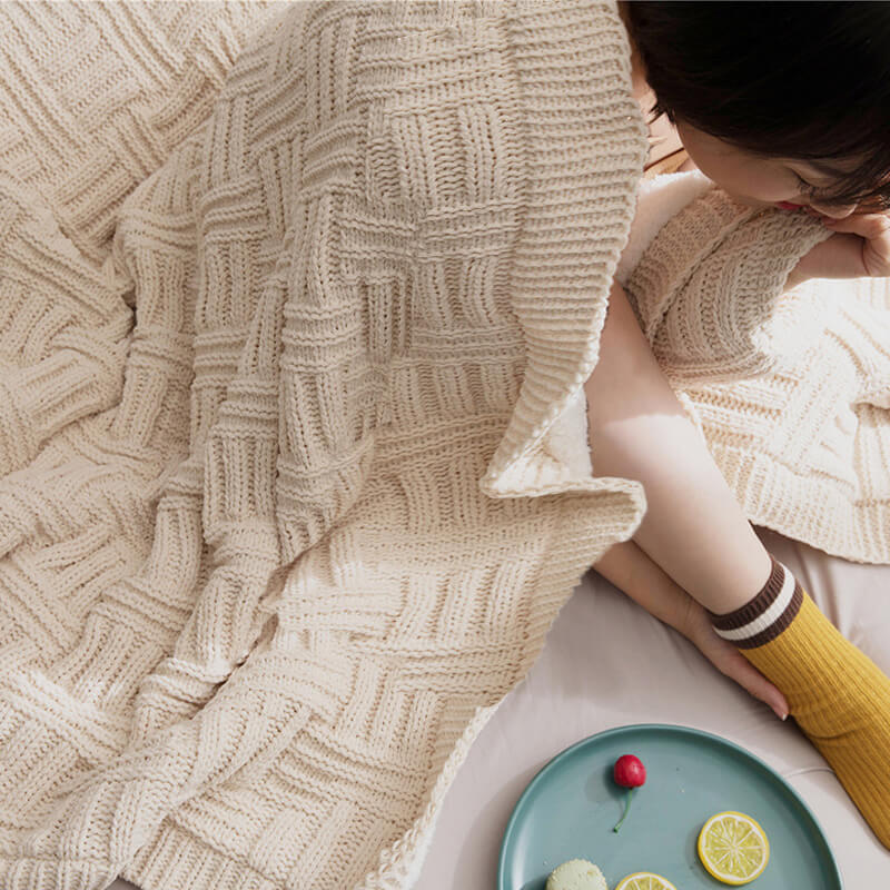 ChaleureuxCocoon - Couverture en Tricot Double Couche Épais et Doux