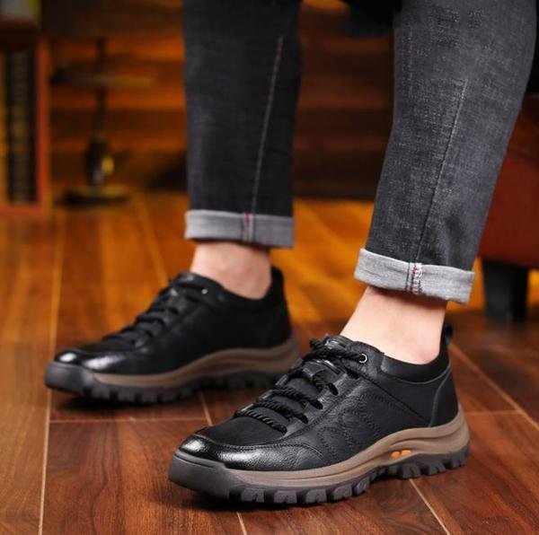 WalkStyle - Chaussures de randonnée orthopédiques en cuir pour hommes - Confort optimal et semelle en caoutchouc durable