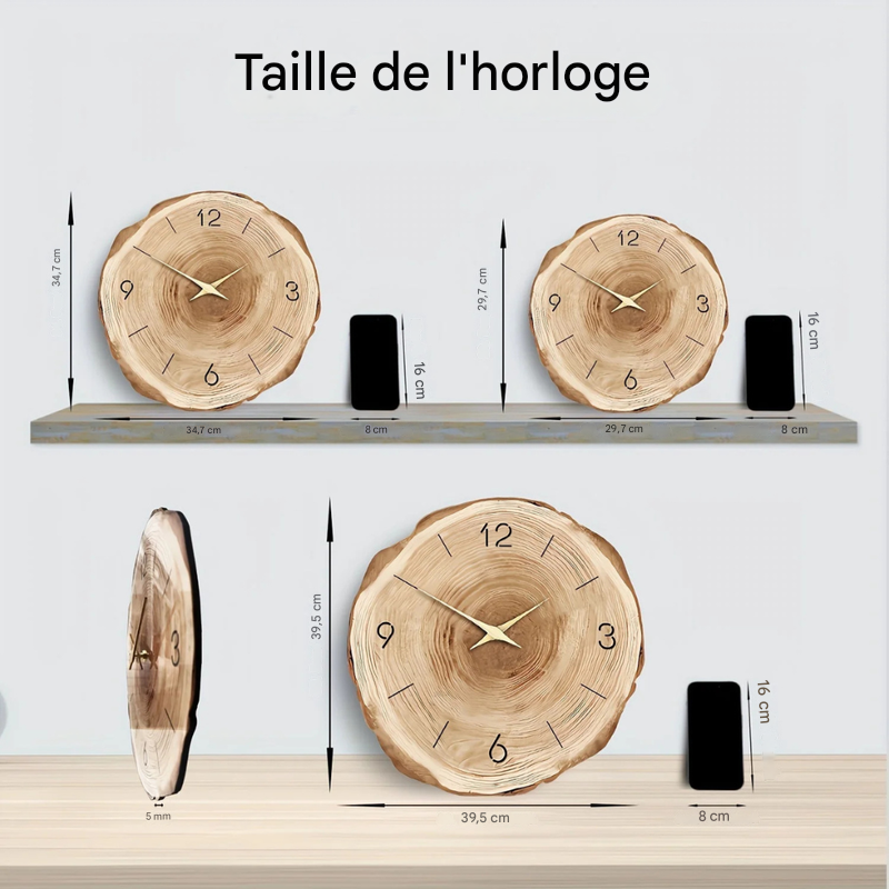 Horloge murale silencieuse en bois
