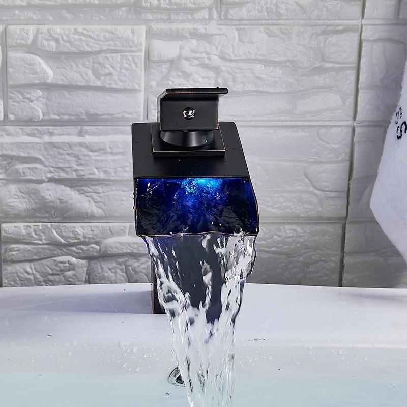 Elia - Robinet Cascade avec Mitigeur à Une Poignée pour Lavabo avec Éclairage LED