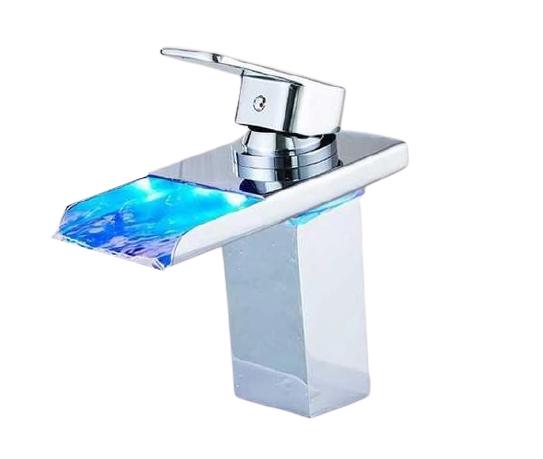 Elia - Robinet Cascade avec Mitigeur à Une Poignée pour Lavabo avec Éclairage LED