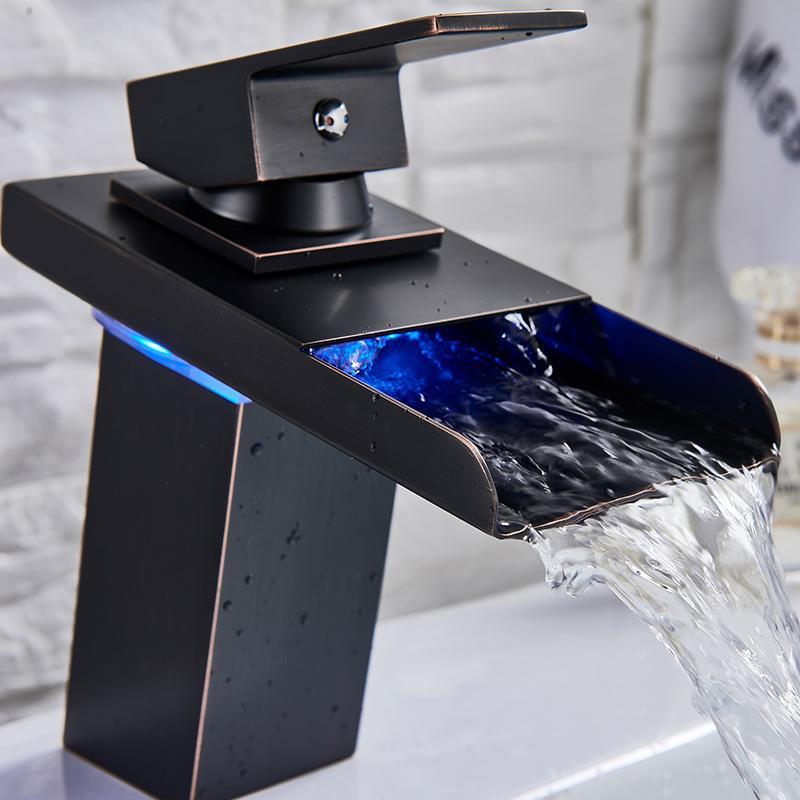 Elia - Robinet Cascade avec Mitigeur à Une Poignée pour Lavabo avec Éclairage LED