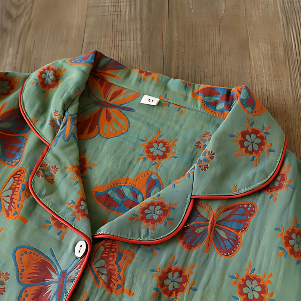 Pyjama 2 pièces en mélange de coton avec imprimé papillon