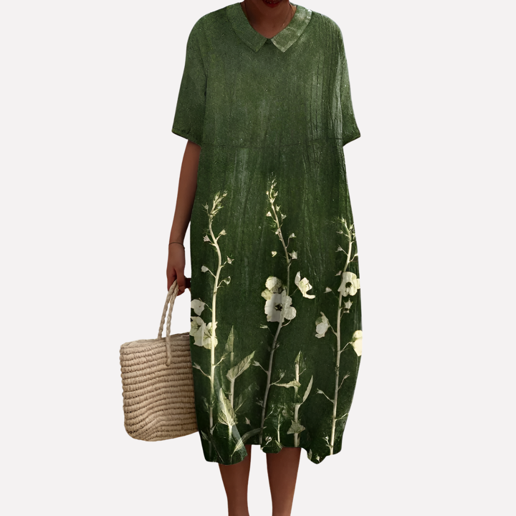 Robe d'été florale pour femmes – Décolleté en V & manches courtes