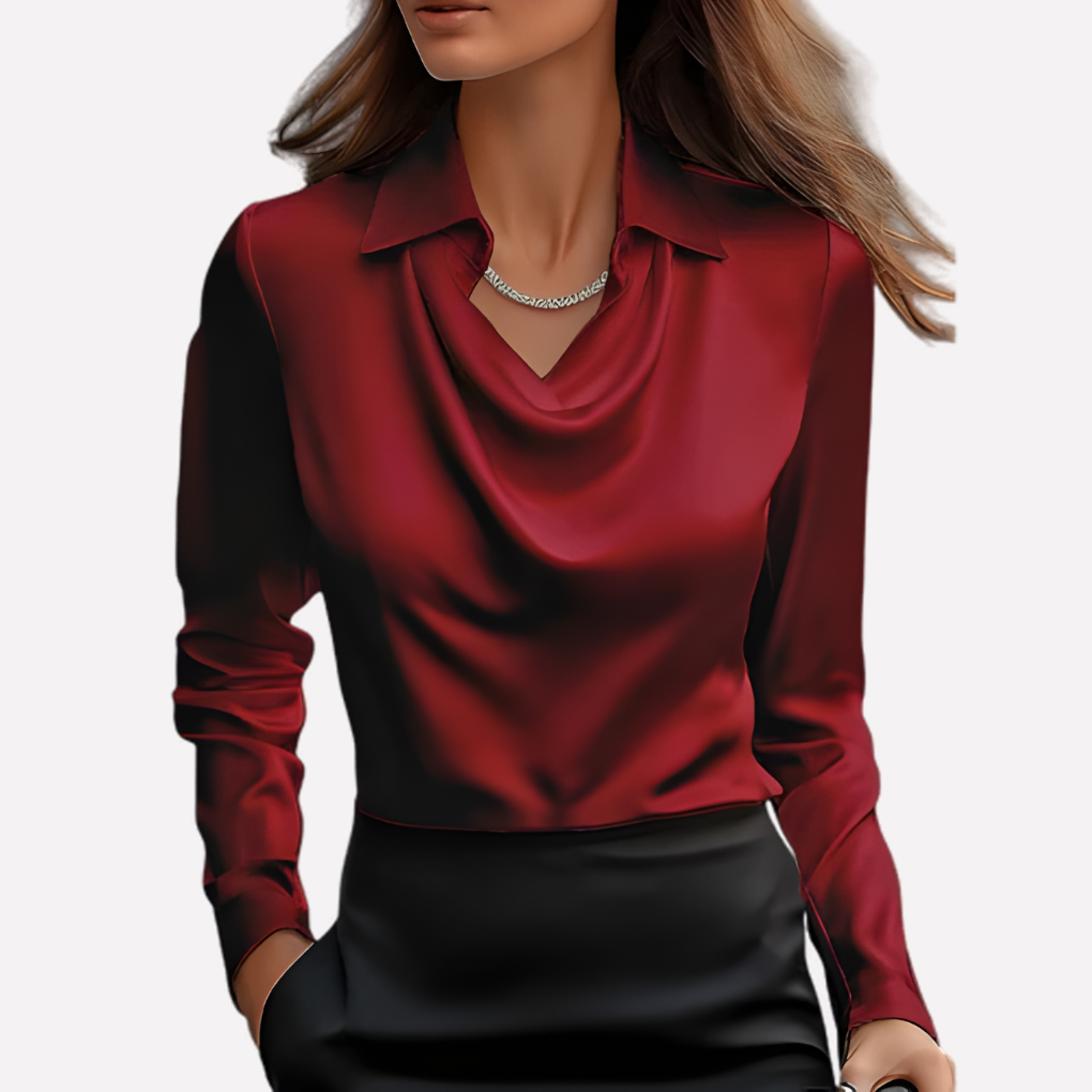 Blouse en satin pour femmes avec col drapé