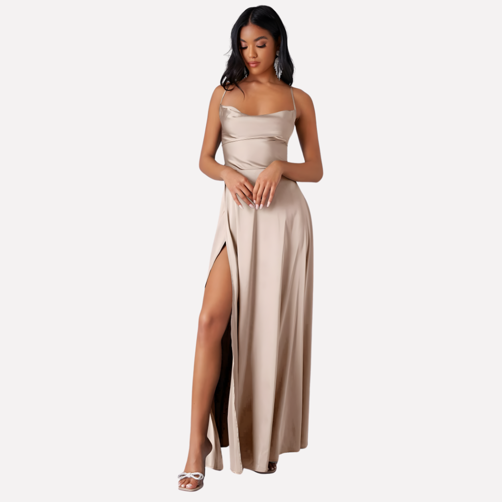 Robe maxi sans dos avec fente haute pour femmes