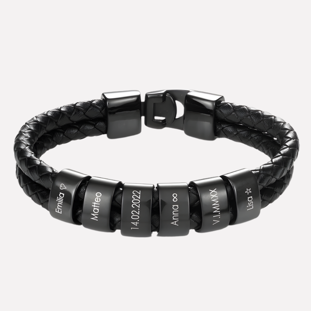 Bracelet Noir pour Homme avec Perles Gravées