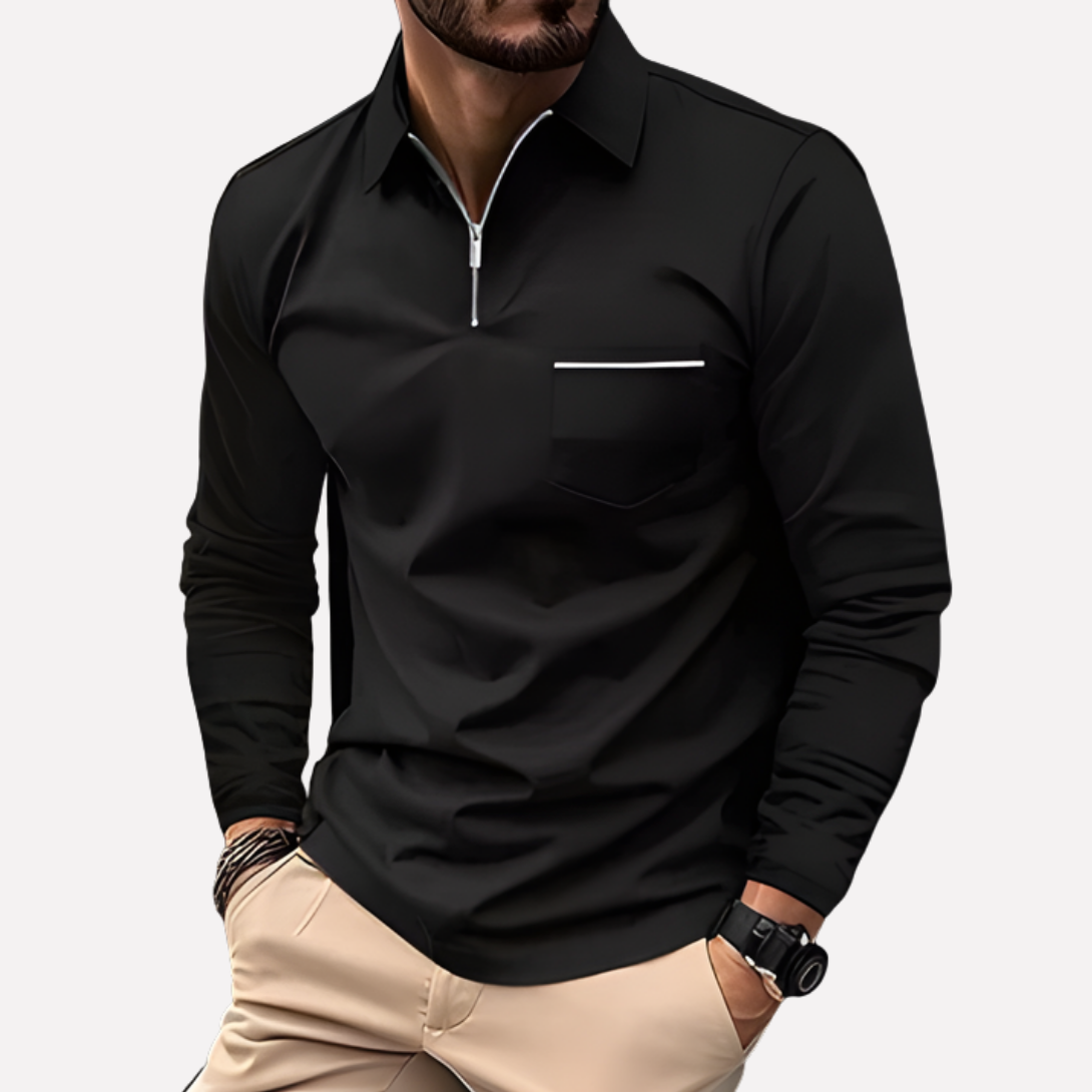 Polo à manches longues pour homme avec poche poitrine