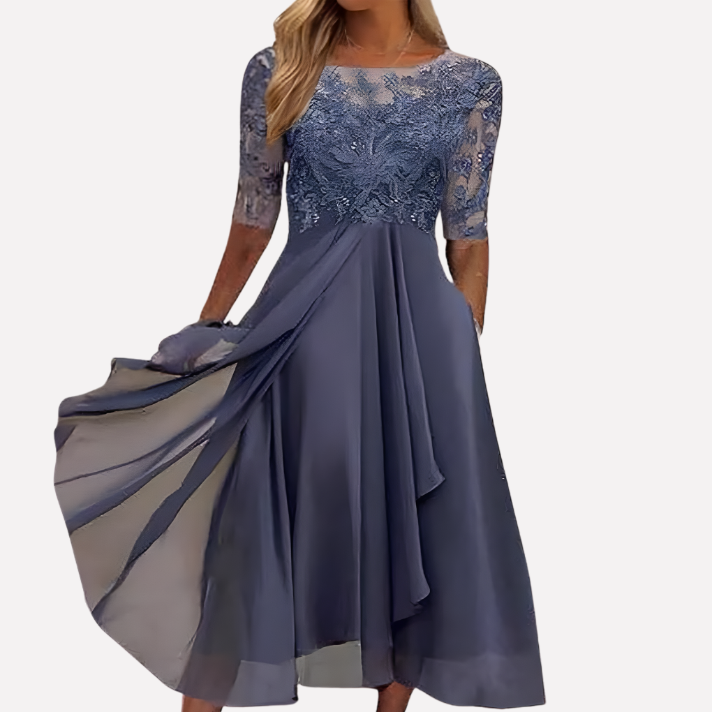Robe de soirée en dentelle florale et chiffon pour femme