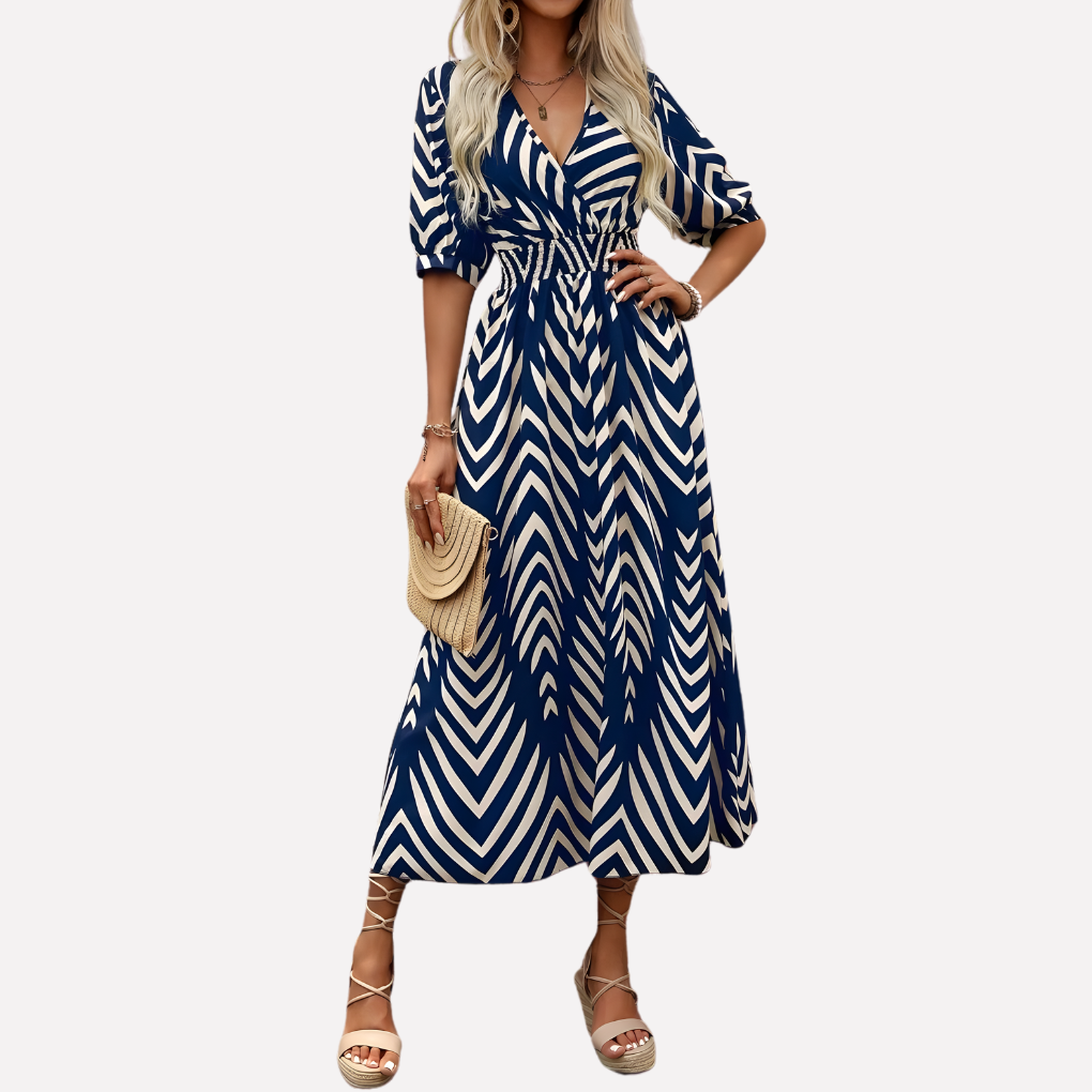 Robe à décolleté en V et imprimé feuilles pour femmes
