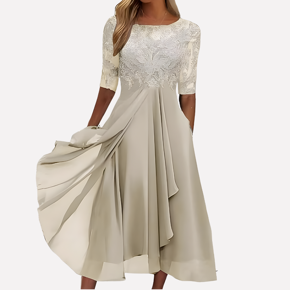 Robe de soirée en dentelle florale et chiffon pour femme