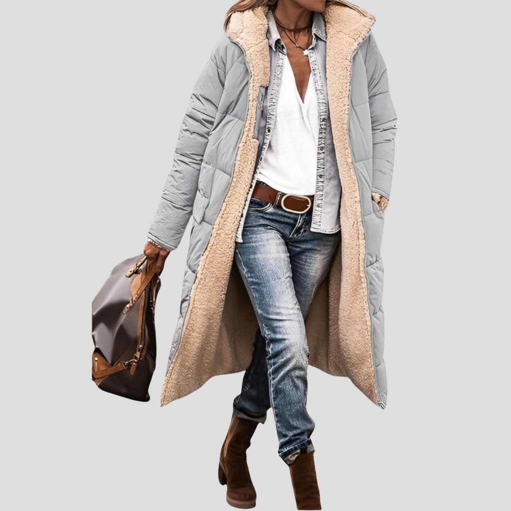 Manteau d’hiver long réversible pour femme