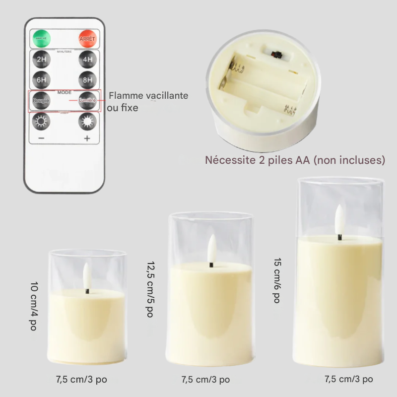Ensemble de 3 bougies LED