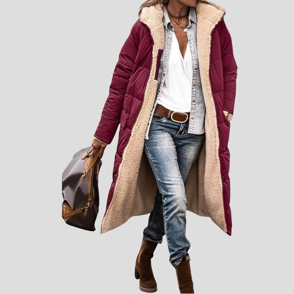 Manteau d’hiver long réversible pour femme