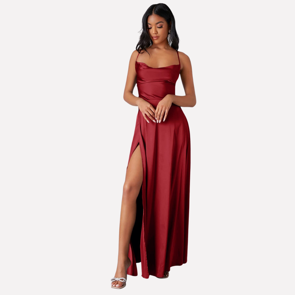 Robe maxi sans dos avec fente haute pour femmes