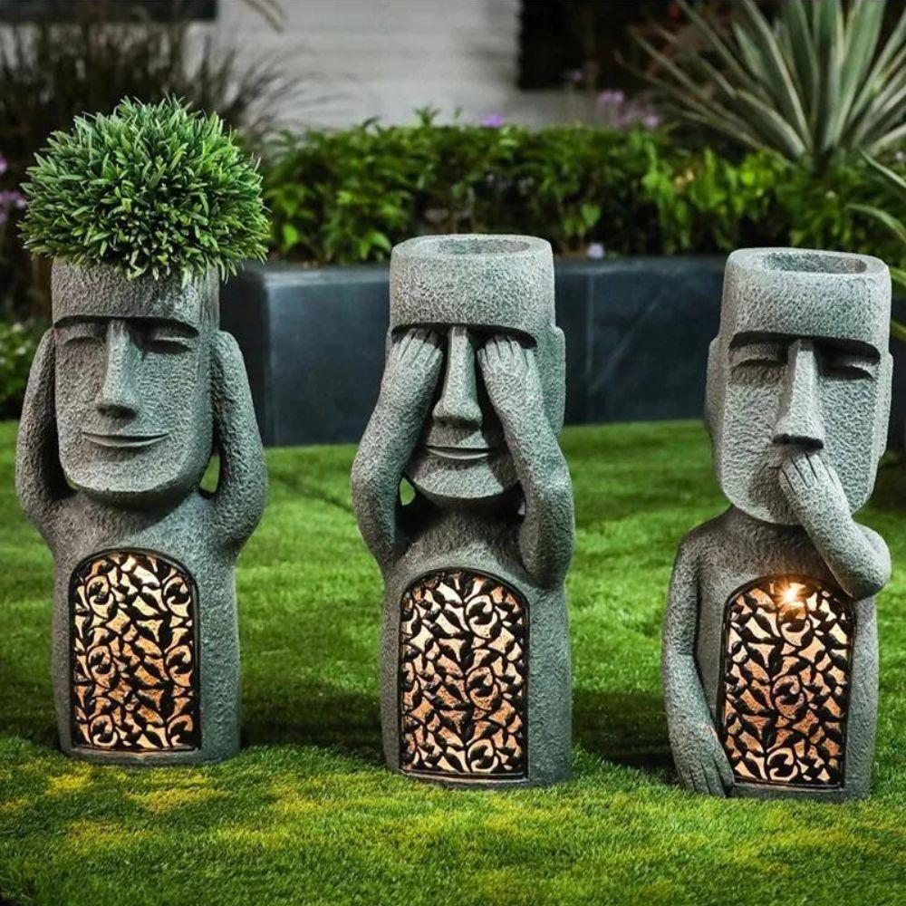 GardenGlow - Pot de Fleurs Sculptural avec Lumière LED Solaire