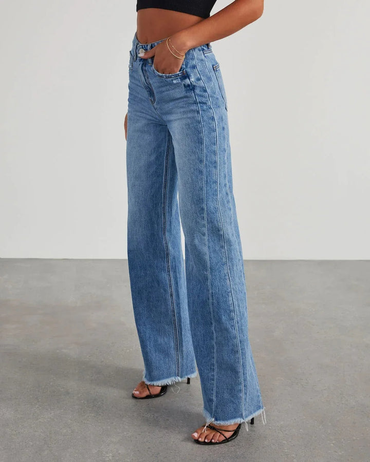 Jeans à jambes larges pour femmes avec ourlet effiloché audacieux