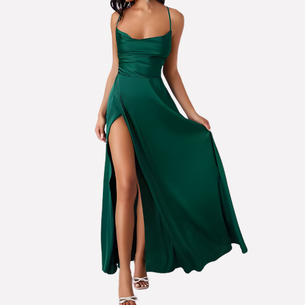 Robe maxi sans dos avec fente haute pour femmes