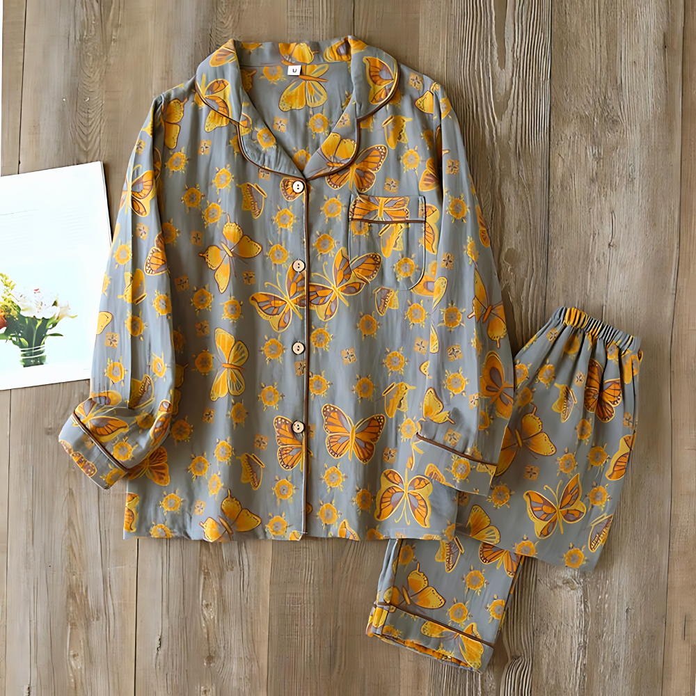 Pyjama 2 pièces en mélange de coton avec imprimé papillon