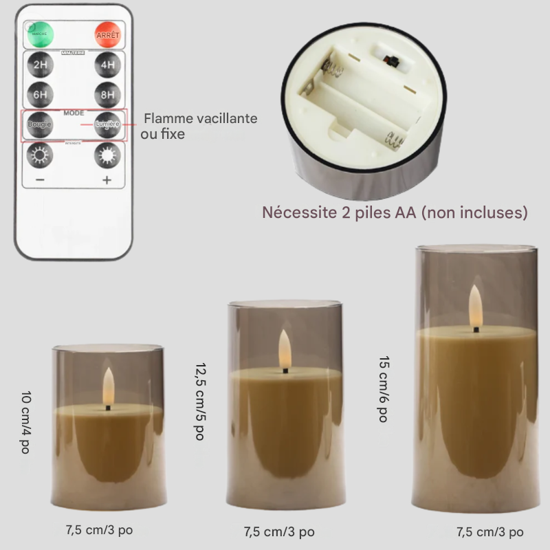 Ensemble de 3 bougies LED