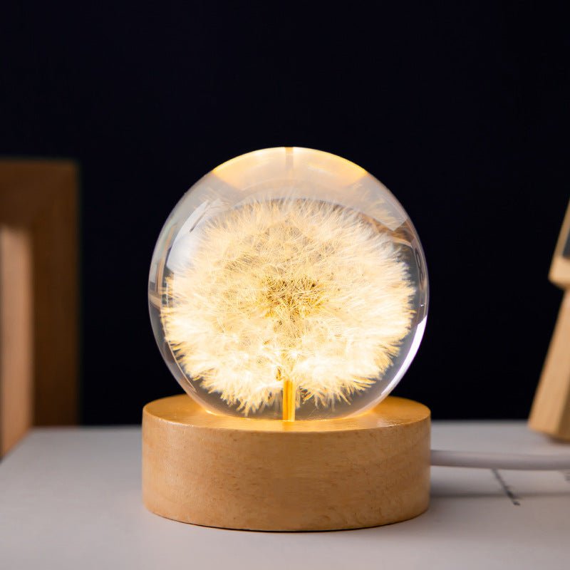 LumiNature - Lampe en Cristal 3D avec Fleurs de Pissenlit pour une Ambiance Magique