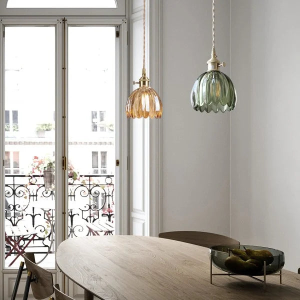 LumiChic - Suspension en Verre Floral Japonais, Éclairage Élégant pour Décoration Moderne