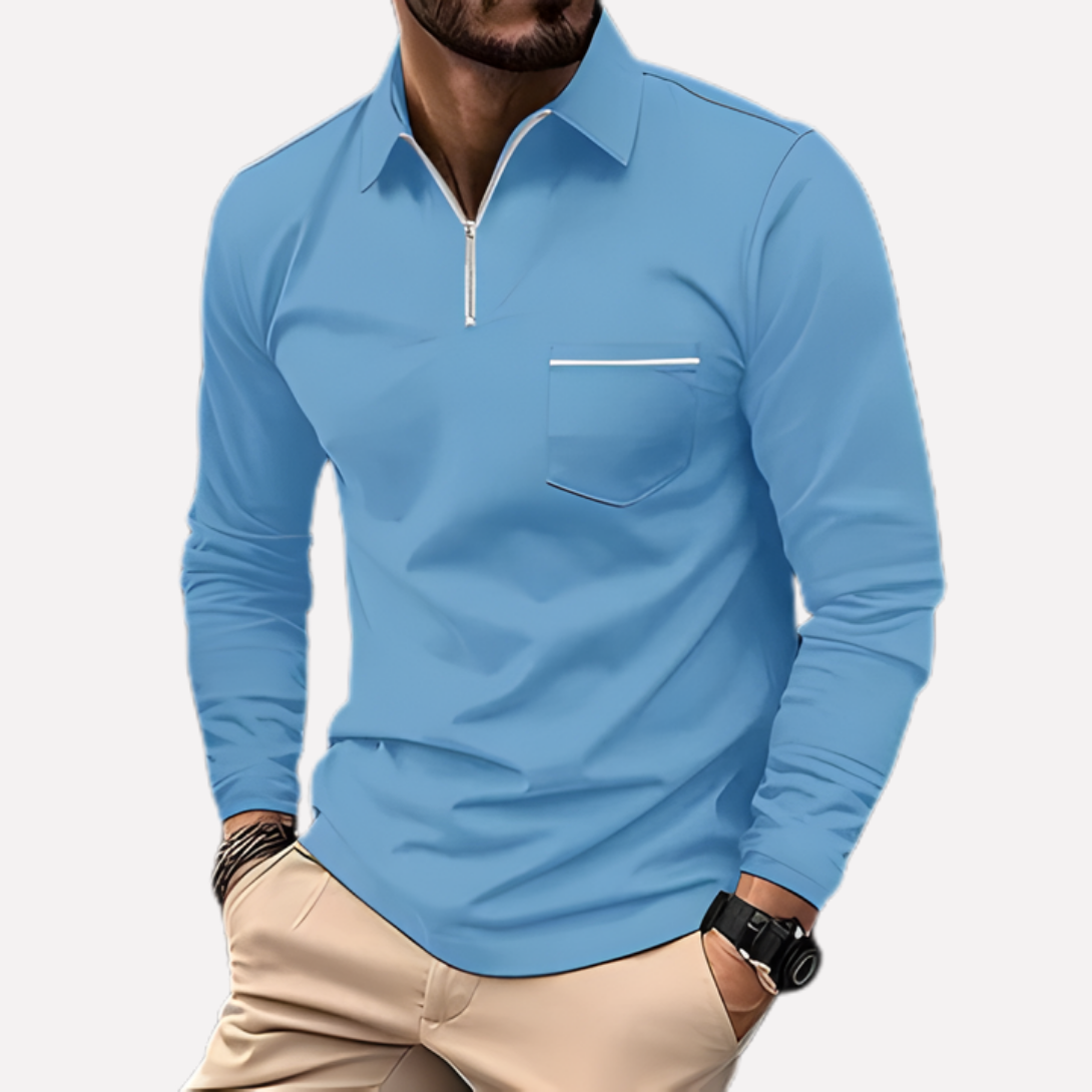 Polo à manches longues pour homme avec poche poitrine