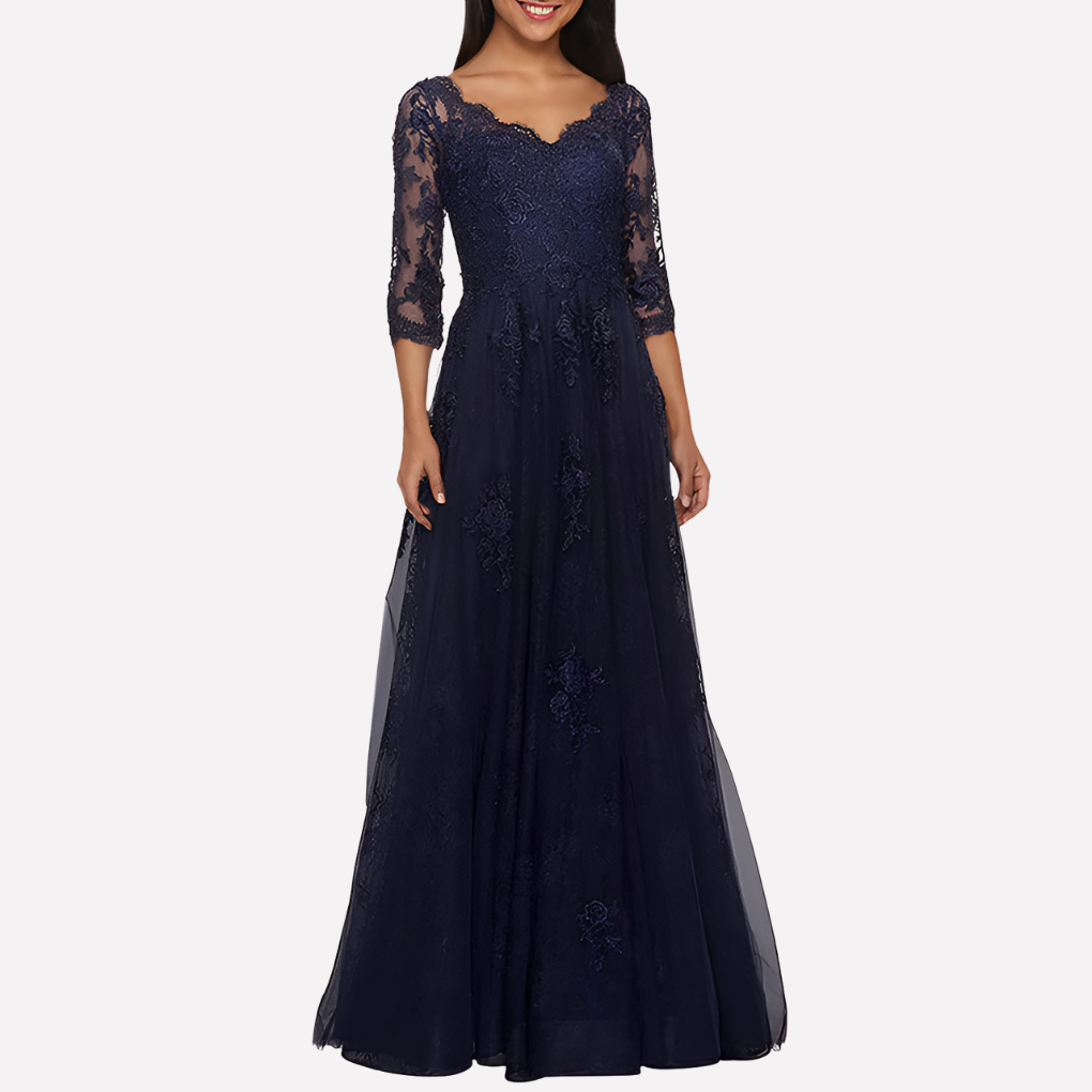 Robe élégante en ligne A avec col rond classique