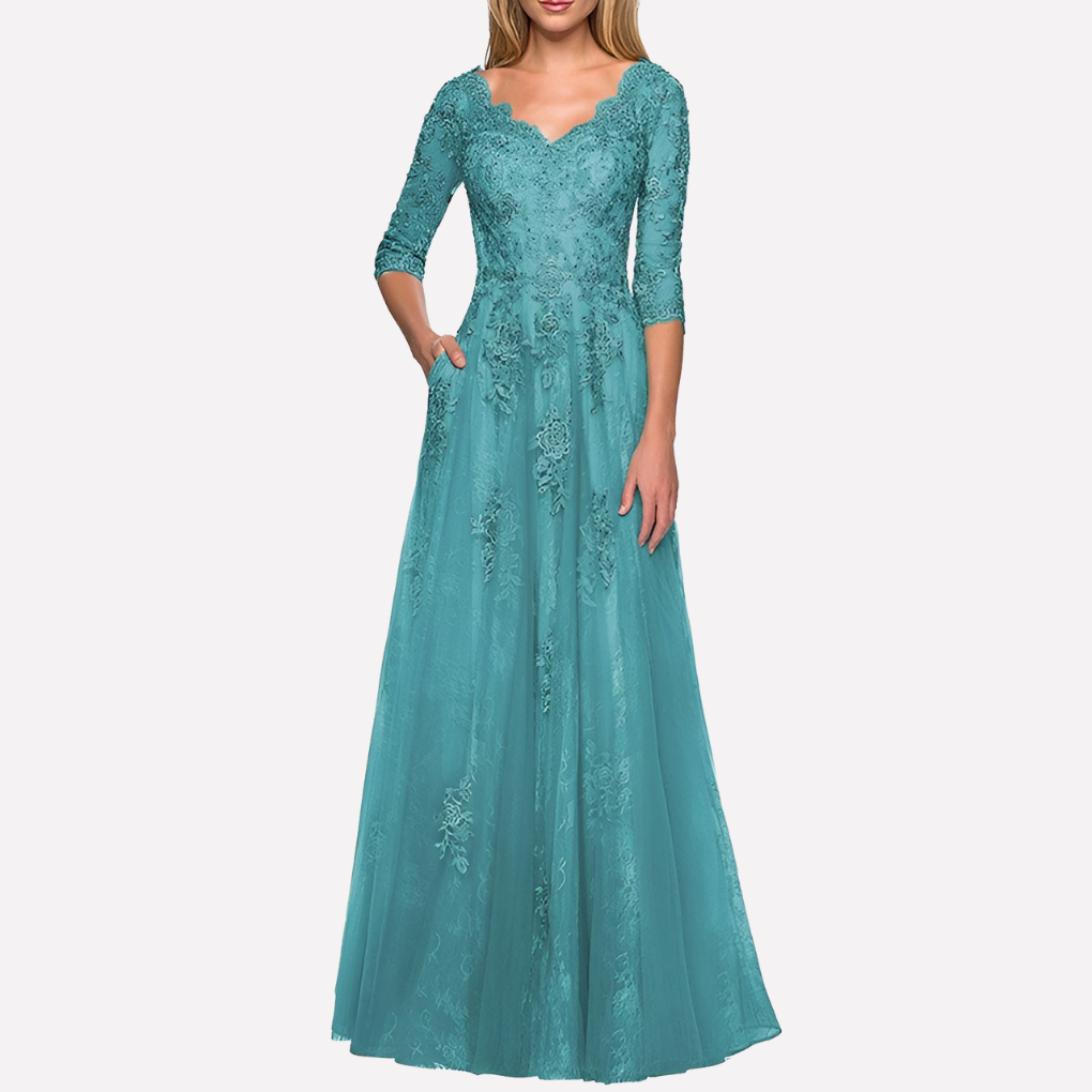 Robe élégante en ligne A avec col rond classique