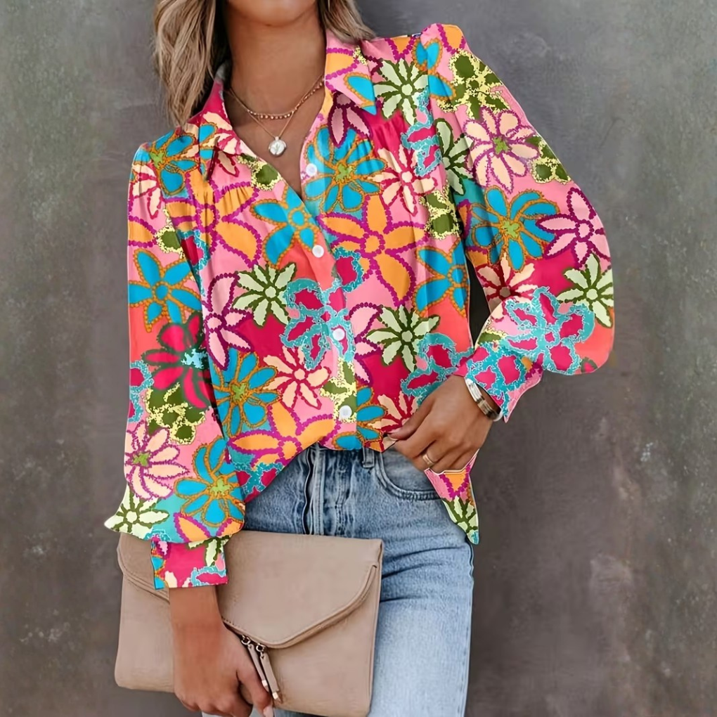 Chemise à manches longues avec boutons et imprimé floral pour femmes