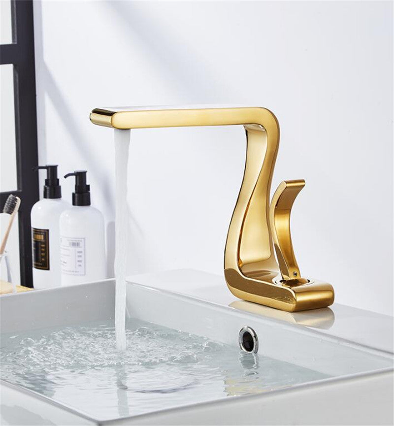 Casim - Robinet de Salle de Bain en Or Poli à Une Poignée en Laiton Luxueux | Blanc Moderne à Un Trou