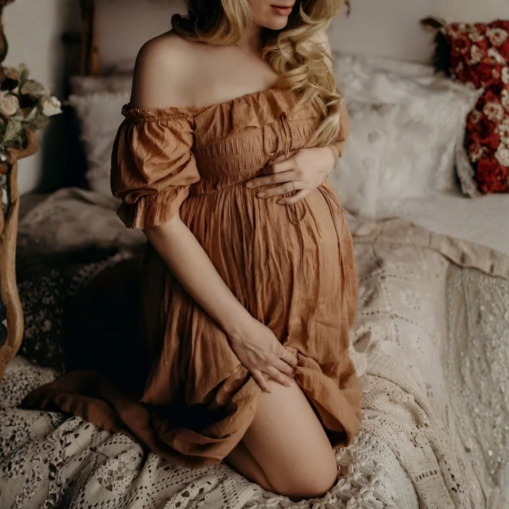 Robe de maternité maxi à épaules dénudées