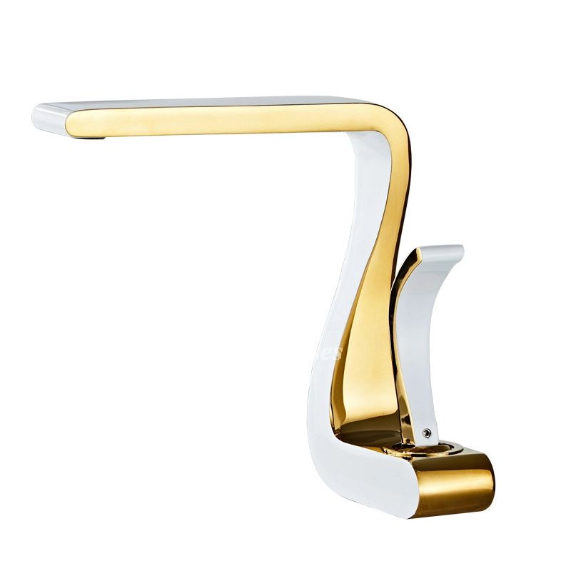 Casim - Robinet de Salle de Bain en Or Poli à Une Poignée en Laiton Luxueux | Blanc Moderne à Un Trou