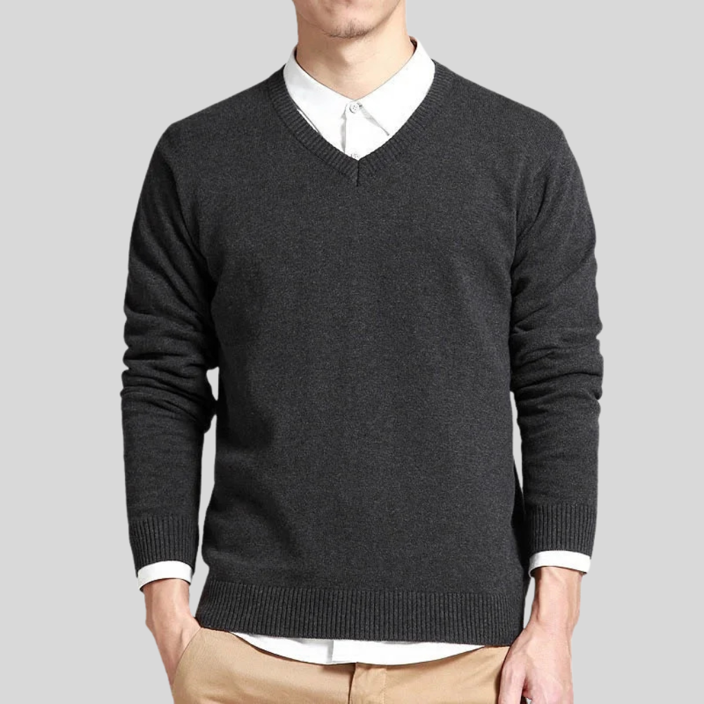 Pull en coton à col en V pour homme