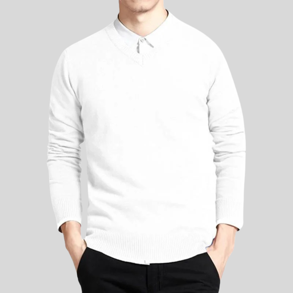 Pull en coton à col en V pour homme