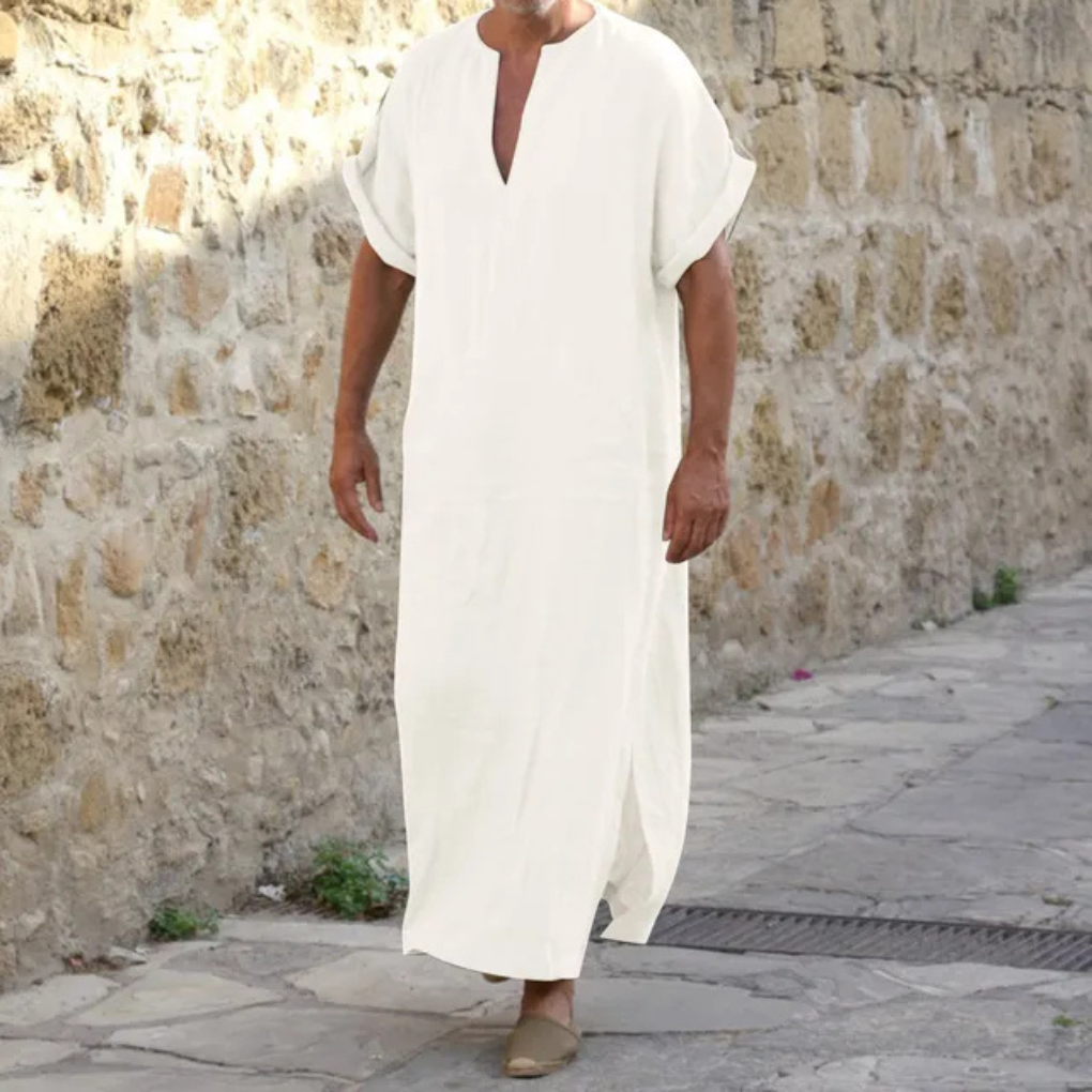 Djellaba blanche pour homme – Robe longue col V