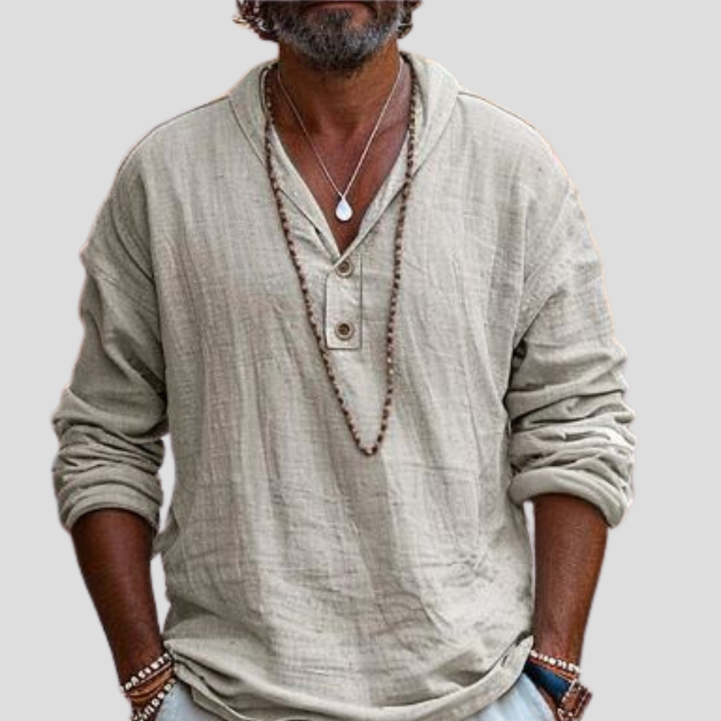 Chemise à manches longues en mélange de lin pour homme