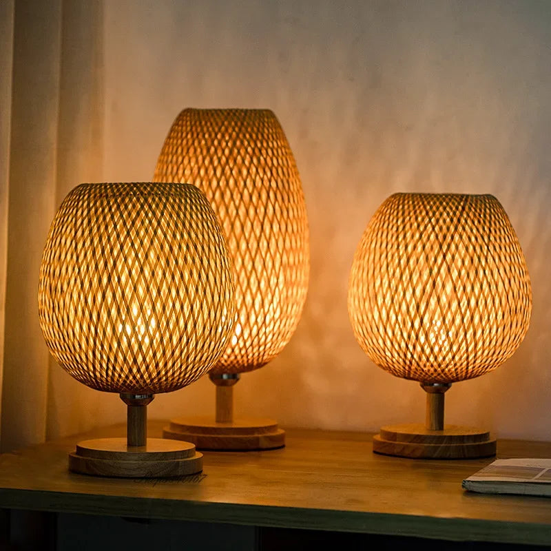 BambooLuxe - Lampe de Table Vintage en Bambou Naturel pour un Style Unique