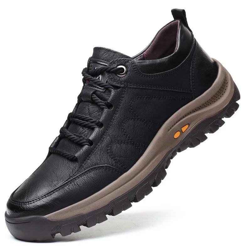 WalkStyle - Chaussures de randonnée orthopédiques en cuir pour hommes - Confort optimal et semelle en caoutchouc durable