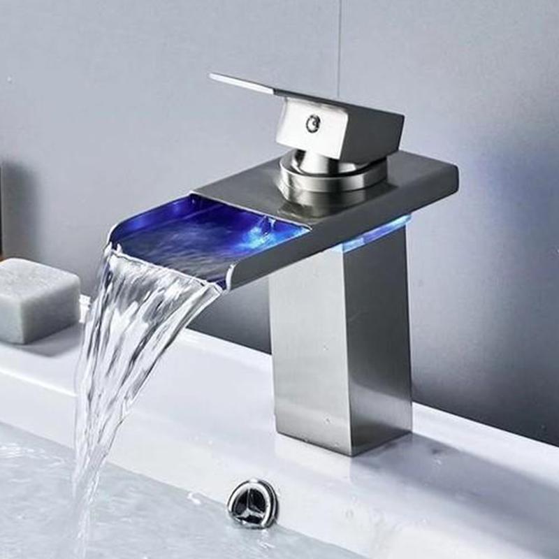 Elia - Robinet Cascade avec Mitigeur à Une Poignée pour Lavabo avec Éclairage LED