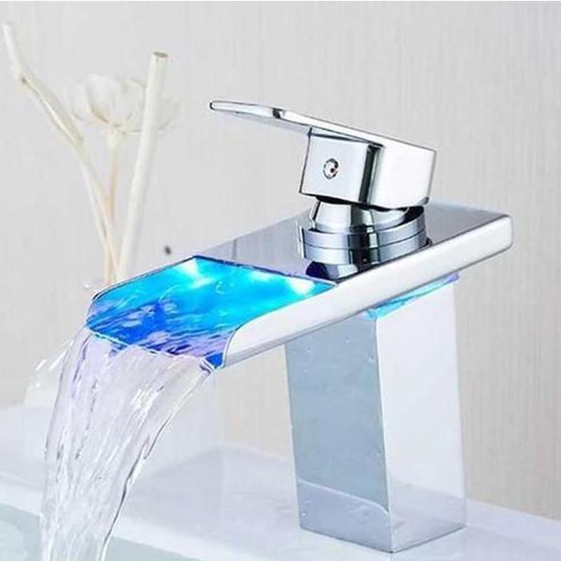 Elia - Robinet Cascade avec Mitigeur à Une Poignée pour Lavabo avec Éclairage LED