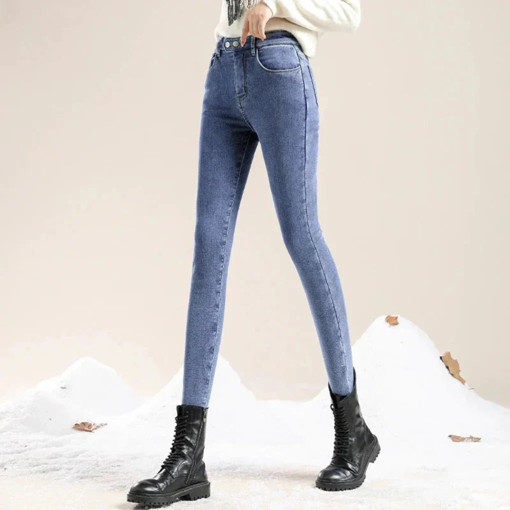 Jean d'hiver taille haute doublé pour femme